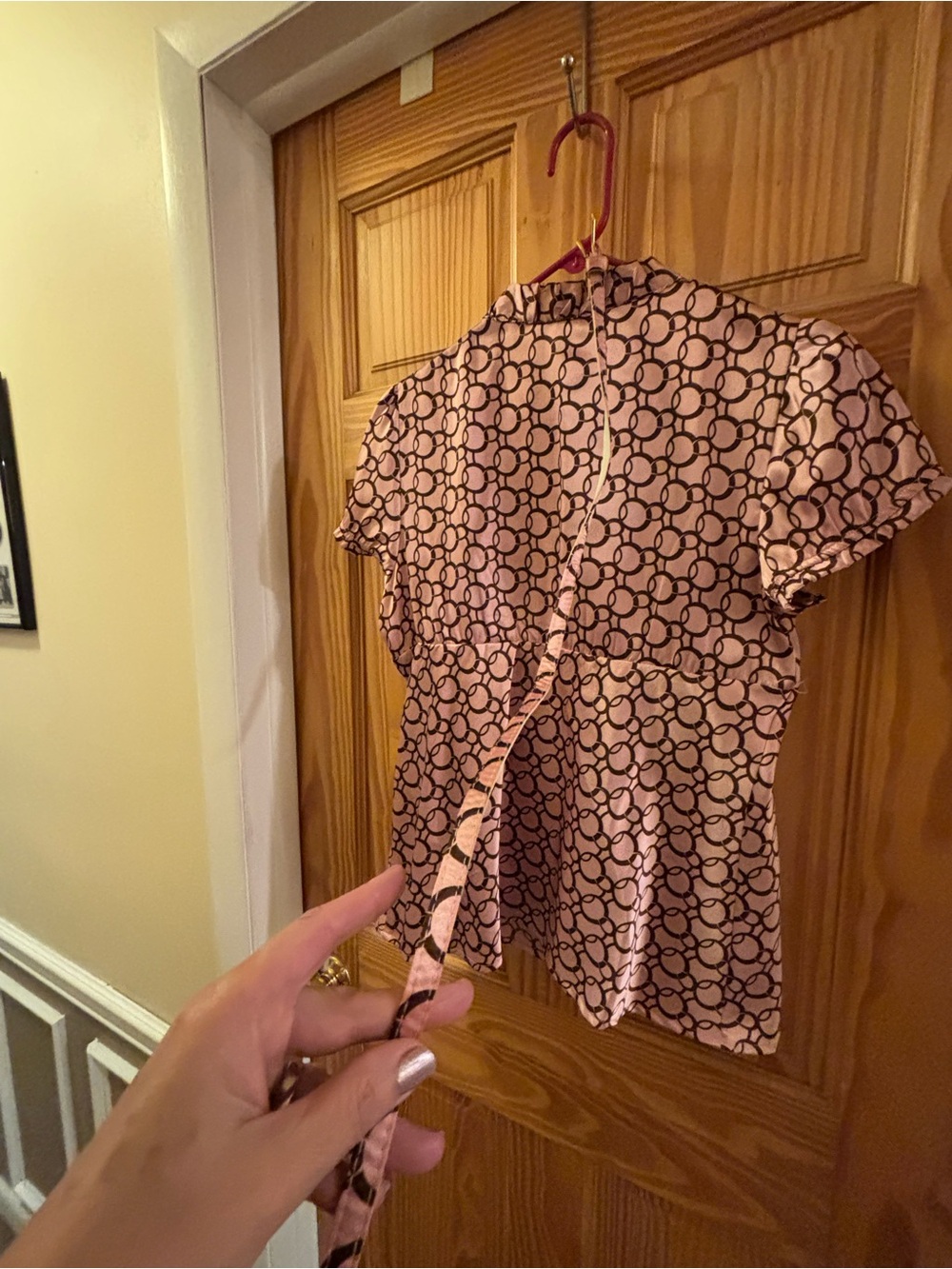Heart Soul Pink Short-Sleeve Blouse with Navy Circle Print